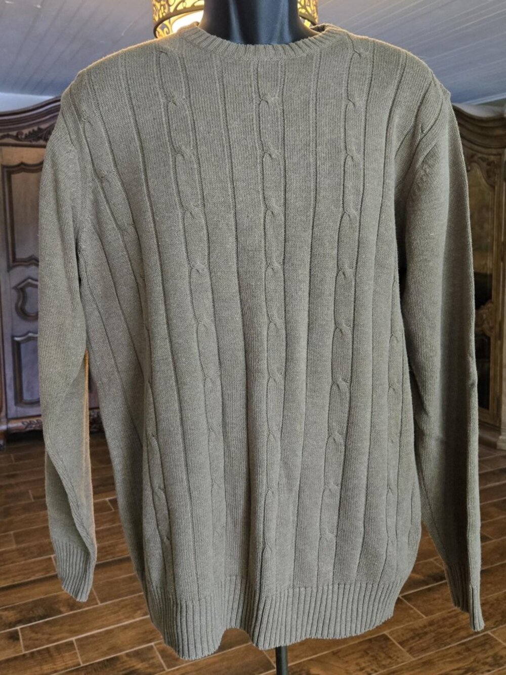 Oscar de la Renta Sweater Mens Large Dark Tan Cable Knit Designer